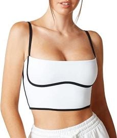 Move With You Sleeveless Spaghetti Strap Padded Sports Bra Tank Tops Square Neck Double Layer Workout Fitness Basic Crop TopsWhite01S at Womens Clothing store at Amazon