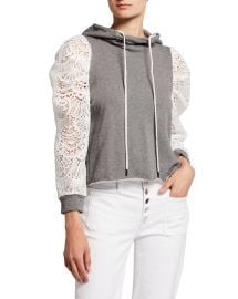 Muffy Puff-Sleeve Hoodie with Lace at Neiman Marcus