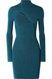 Mugler - Cutout ribbed stretch-knit turtleneck mini dress at Net A Porter