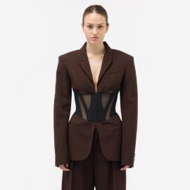 Mugler - Women39s Heavy Fluid Suit Jacket in ChocolateBlack at Notre