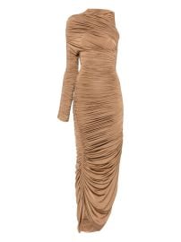 Mugler Asymmetric Ruched Maxi Dress Brown at Farfetch