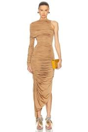 Mugler One Shoulder Mesh Dress in Bronze FWRD at Forward