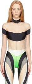 Mugler Tan  Black Tulle Illusion Neckline Bodysuit at ssense