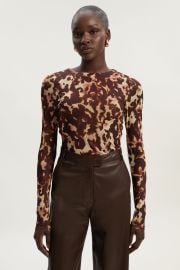 Multi Long Sleeve Leopard Print Mesh Bodysuit USA at Karen Millen