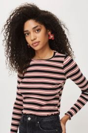 Multi Striped Lettuce Long Sleeve Top at Topshop