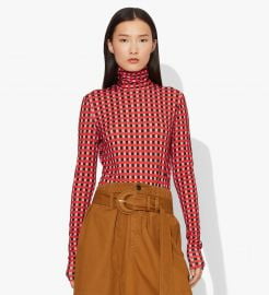 Multicolor Gingham Jersey Long Sleeve Turtleneck at Proenza Schouler