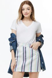 Multicolor Stripe Denim Mini Skirt by Forever 21 at Forever 21