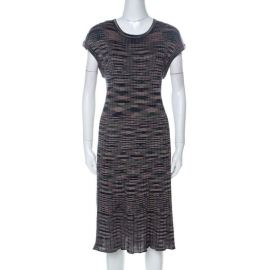 Multicolor Striped Knit Short Sleeve Midi Dress by M Missoni at The Luxury Closet