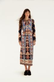 Multicolor Tapestry Fringes Knit Skirt at FARM Rio