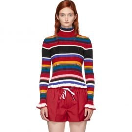 Multicolored Ruffles Striped Turtleneck Sweater at SSense