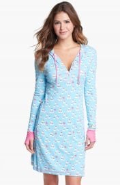 Munki Munki Hooded Henley Sleep Shirt in Cocoa Cups at Nordstrom