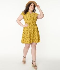 Mustard & Black Giraffe Print Fit & Flare Dress at Unique Vintage