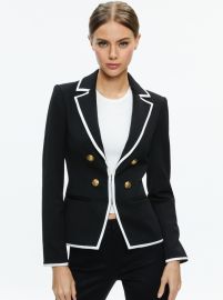 Mya Contrast Piping Fitted Blazer In Blackoff White Alice And Olivia at Alice + Olivia