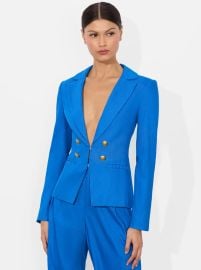 Mya Linen Fitted Blazer In True Blue Alice Olivia at Alice + Olivia