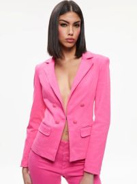 Mya Notch Collar Fitted Denim Blazer In Candy Alice And Olivia at Alice + Olivia