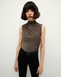 Mylie Sleeveless Top in Gold High Neck Top at Veronica Beard