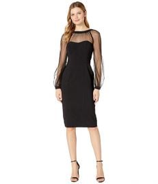 Mystic Crepe Cocktail Sheath with Mesh Illusion Sleeve at Zappos