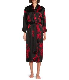 N by Natori Floral Printed Long Sleeve Shawl Collar Coordinating Satin Robe Dillardx27s at Dillards