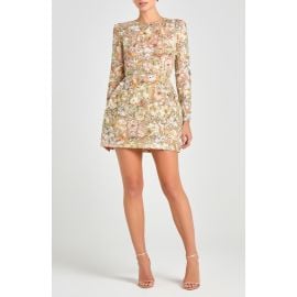 NADINE MERABI Bethany Beaded Floral Embroidery Long Sleeve Cocktail Minidress at Nordstrom