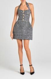 NADINE MERABI Metallic Tweed Halter Neck Cocktail Minidress at Nordstrom