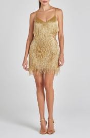 NADINE MERABI Tammy Gold Beaded Fringe Cocktail Minidress at Nordstrom