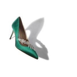 NADIRA Green Satin Jewel Buckle Pumps Manolo Blahnik at Manolo Blahnik