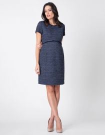 NAVY BLUE BOUCLe MATERNITY SHIFT DRESS at Seraphine