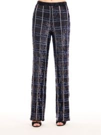 NAVY PLAID SEQUIN AND BEADED PANTS Emily Shalant at Emily Shalant