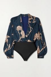 NET SUSTAIN From The Heart Wrap-Effect Printed Bodysuit by Johanna Ortiz at Net A Porter