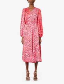 NEVER FULLY DRESSED Leopard-print satin midi wrap dress at Selfridges