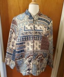 NEW Dressbarn Woman 1X Quilted Jacket Zip Front Blue Brown Floral eBay at eBay