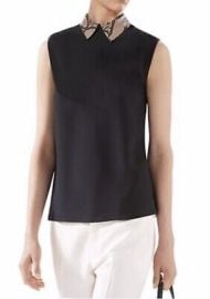 NEW GUCCI SILK BLACK SLEEVELESS COLLAR SNAKE PRINT DRESS BLOUSE Sz 44 ITALY eBay at eBay