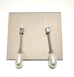 NEW NADRI WHITE PEAR SHAPE PEARL WITH CRYSTALS SILVER PLATE DANGLE DROP EARRINGS eBay at eBay
