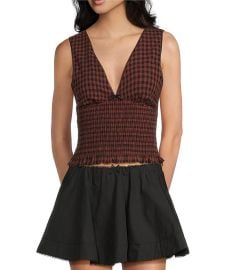 NIA Bleu Checker Sleeveless V-Neck Smocked Top Dillardx27s at Dillards
