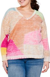 NIC+ZOE Mosaic Sunrise Cotton Sweater in Pink Multi at Nordstrom  at Nordstrom