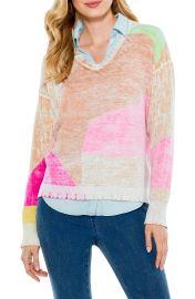 NIC+ZOE Mosaic Sunrise Sweater in Pink Multi at Nordstrom  at Nordstrom