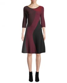 NIC ZOE Round-Neck 3 4-Sleeve Colorblock Twirl Dress at Neiman Marcus