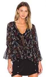 NICHOLAS Drawstring Top in Black Garden Floral from Revolve com at Revolve