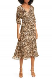 NICHOLAS Leopard Print Belted Silk Midi Dress   Nordstrom at Nordstrom