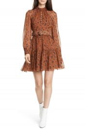 NICHOLAS Leopard Print Long Sleeve Belted Silk Minidress   Nordstrom at Nordstrom