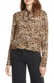 NICHOLAS Tie Neck Leopard Print Silk Top   Nordstrom at Nordstrom