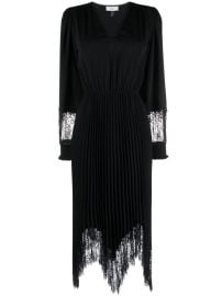 NISSA lace-trim Pleated Midi Dress Black at Farfetch
