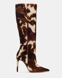NITRO Brown Cow Print Pointed-Toe Stiletto Heel Knee-High Women39s Boots Steve Madden at Steve Madden