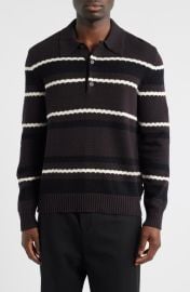 NN07 Alfie 60019 Stripe Long Sleeve Organic Cotton Polo Sweater at Nordstrom