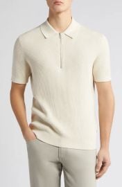 NN07 Hansie Zip Ribbed Organic Cotton Sweater Polo at Nordstrom