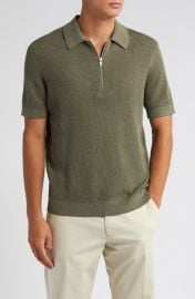 NN07 Hansie Zip Ribbed Organic Cotton Sweater Polo at Nordstrom