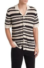 NN07 Henry Stripe Pointelle Short Sleeve Organic Cotton Sweater at Nordstrom