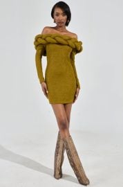 NOT IN THE MOOD KNIT BRAIDED MINI DRESS IN OLIVE AKIRA at Akira