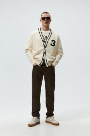 NUMBERED JACQUARD CARDIGAN - Oyster White   United States at Zara