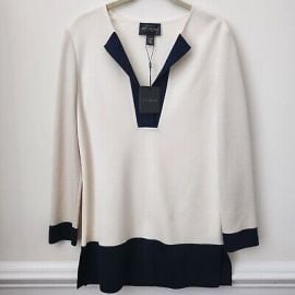 NWT 695 ST JOHN BOUTIQUES Cream Multi IvoryBlack WoolRayon Sweater Top P eBay at eBay